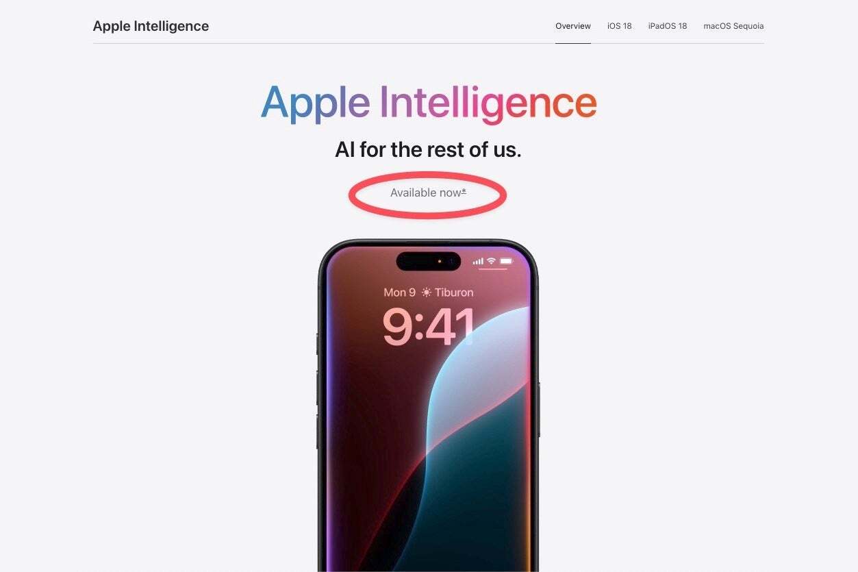 Apple advertising AI for the iPhone 16 on its site
