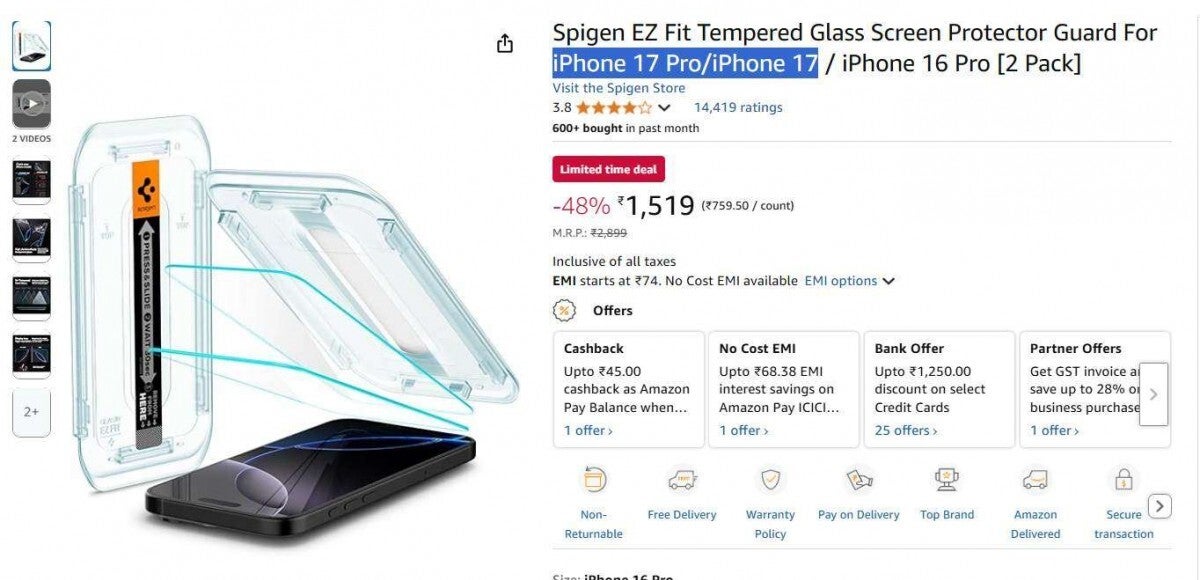 Image of the Spigen listing on Amazon India