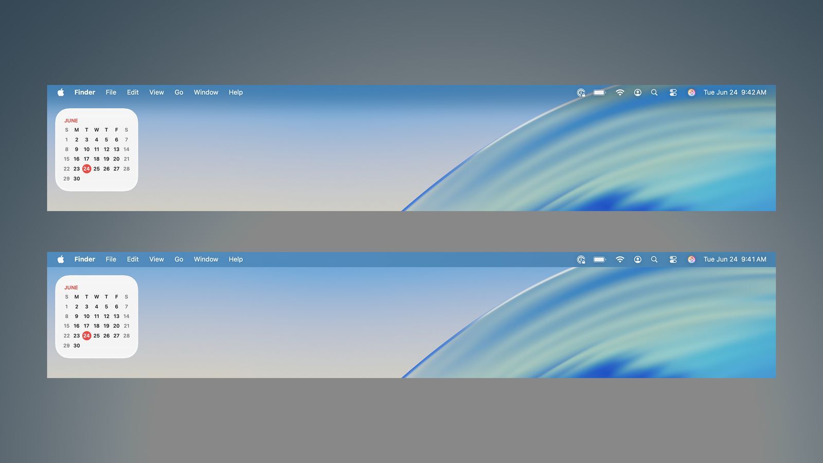 Menu bar changes. | Image Credit – MacRumors - macOS Tahoe Developer Beta 2 fixes a Finder flop and adds fresh new tweaks
