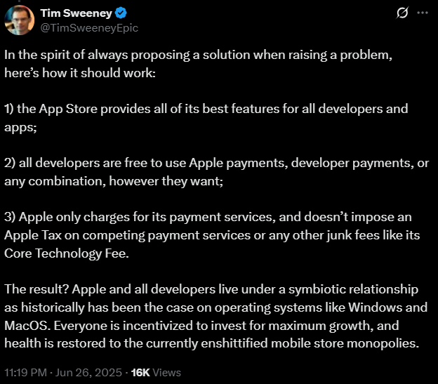 Image source – X - Epic Games CEO furious after Apple&#039;s latest EU App Store move, calls it &quot;blatantly unlawful&quot;