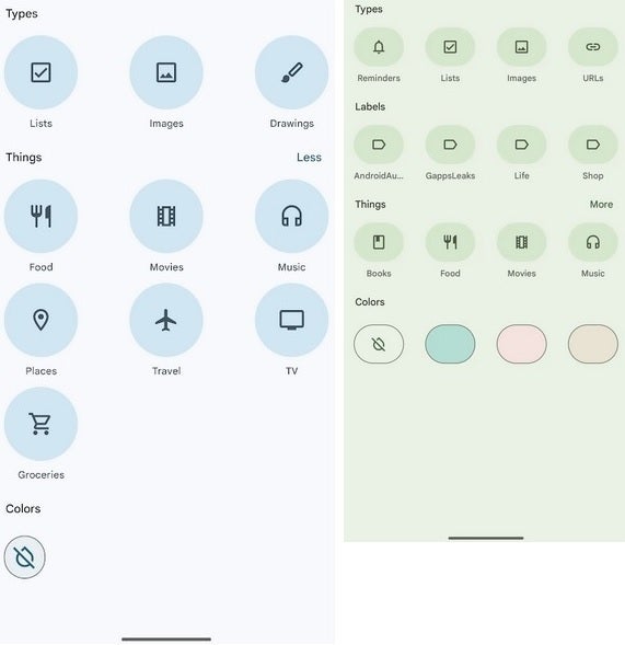 At left, the current look of the Keep app. On the right is the Material 3 Expressive design. | Image Credit-PhoneArena, AndroidAuthority - Google's versatile Keep app gets a colorful new look on Android thanks to a Material 3 redesign