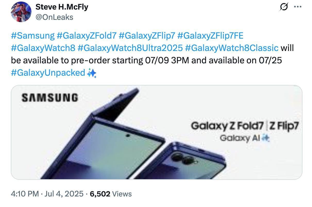 Galaxy Z Fold 7 Flip 7 Watch 8 release date pre-order