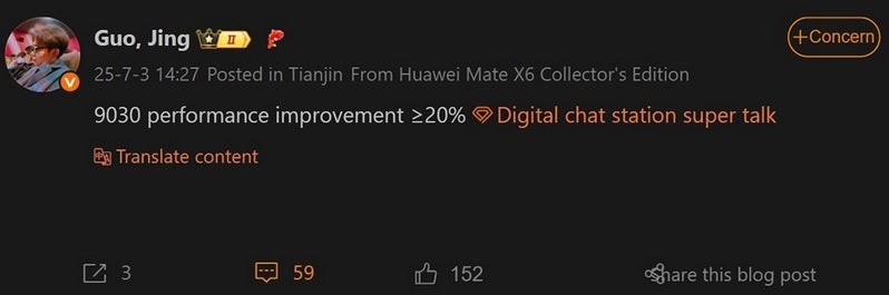 The rumored Kirin 9030 AP is tipped to have a 20% performance boost over the Kirin 9020. | Image Credit-Weibo, Huawei Central - Huawei&#039;s next AP for the Mate 80 series rumored to have 20% hike in performance