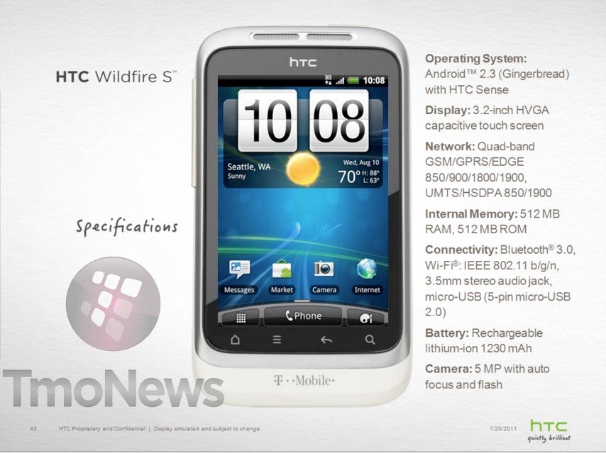 This leaked specs sheet gives us details on the HTC Wildfire S for T-Mobile - HTC Wildfire S to hit T-Mobile rockin' Gingerbread