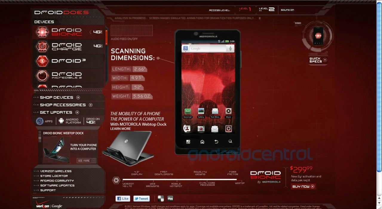 The &quot;Droid Does&quot; site for the Motorola DROID Bionic is expected to go live the first week of next month - Early version of Motorola DROID Bionic&#039;s &quot;Droid Does&quot; page shows $299.99 contract price