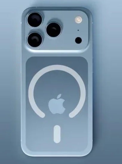 Render of iPhone 17 Pro with new placement of rear Apple icon.