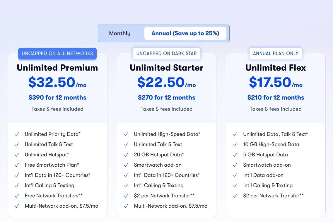 U.S. Mobile plans. | Image credit — U.S. Mobile - U.S. Mobile announces unlimited high-speed data on all three networks
