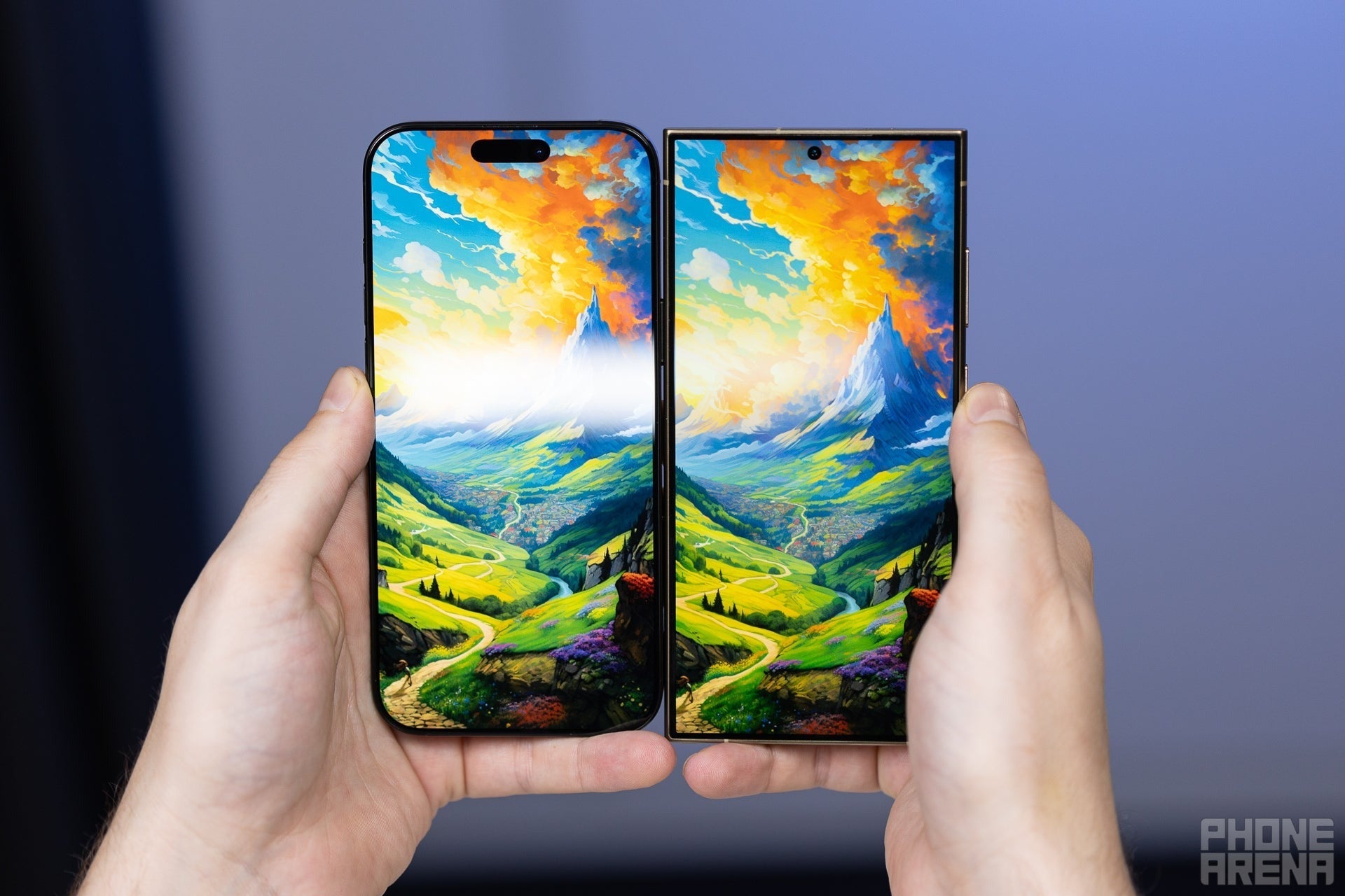 iPhone 16 Pro Max vs S24 Ultra, notice the reduced reflection and visibility behind it (Image credit - PhoneArena) - I don’t care about 2025 phones, I’m using this old gem