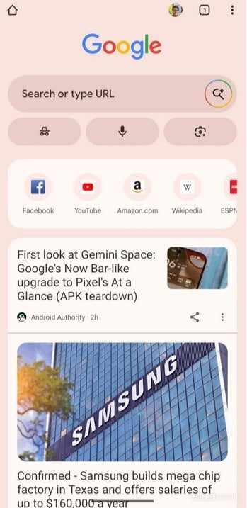 The second search bar for Chrome beibg tested by Google.