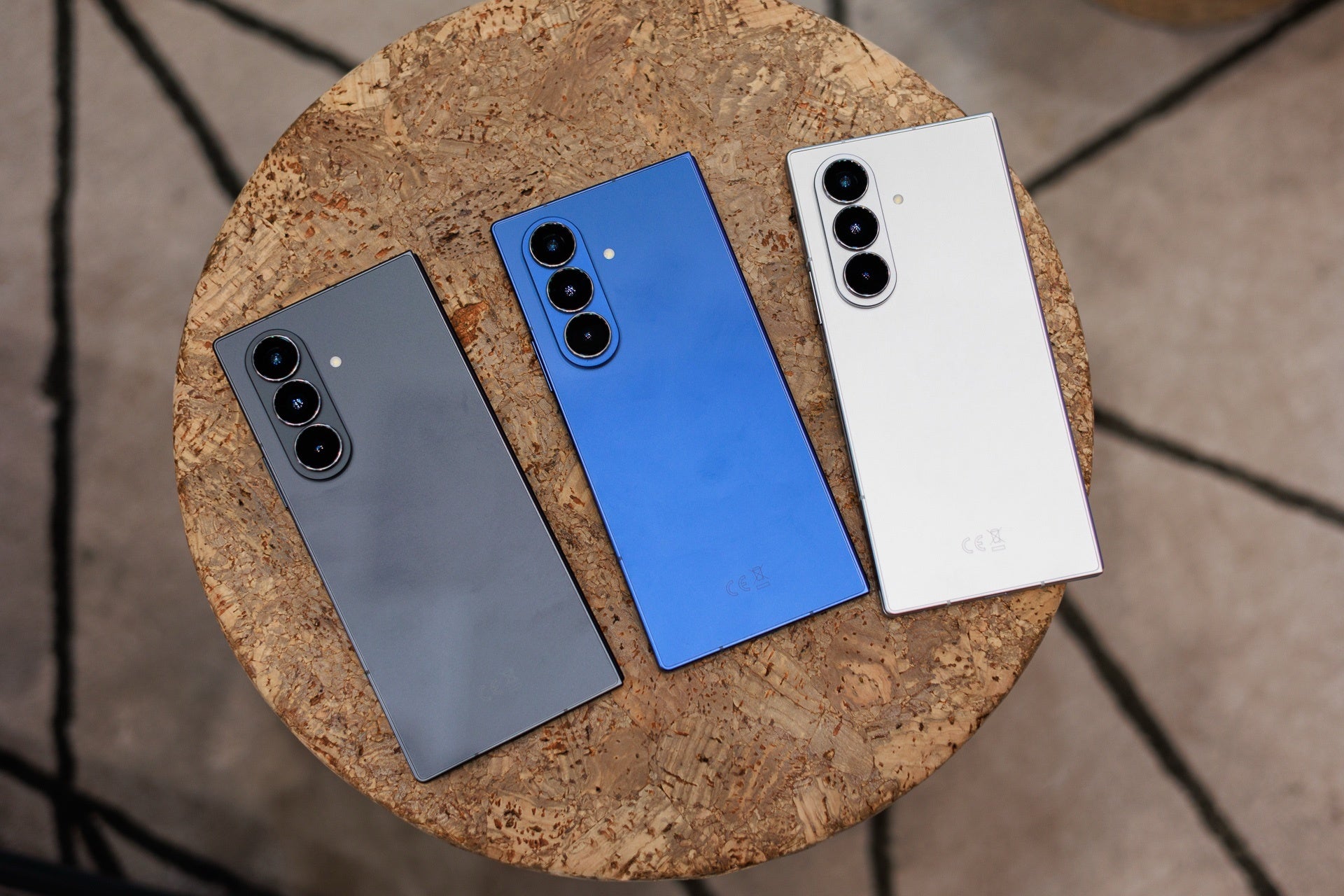 Image of the three retail colorways on the Samsung Galaxy Z Fold 7
