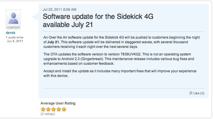 Maintenance update for the T-Mobile Sidekick 4G will &quot;improve your experience”