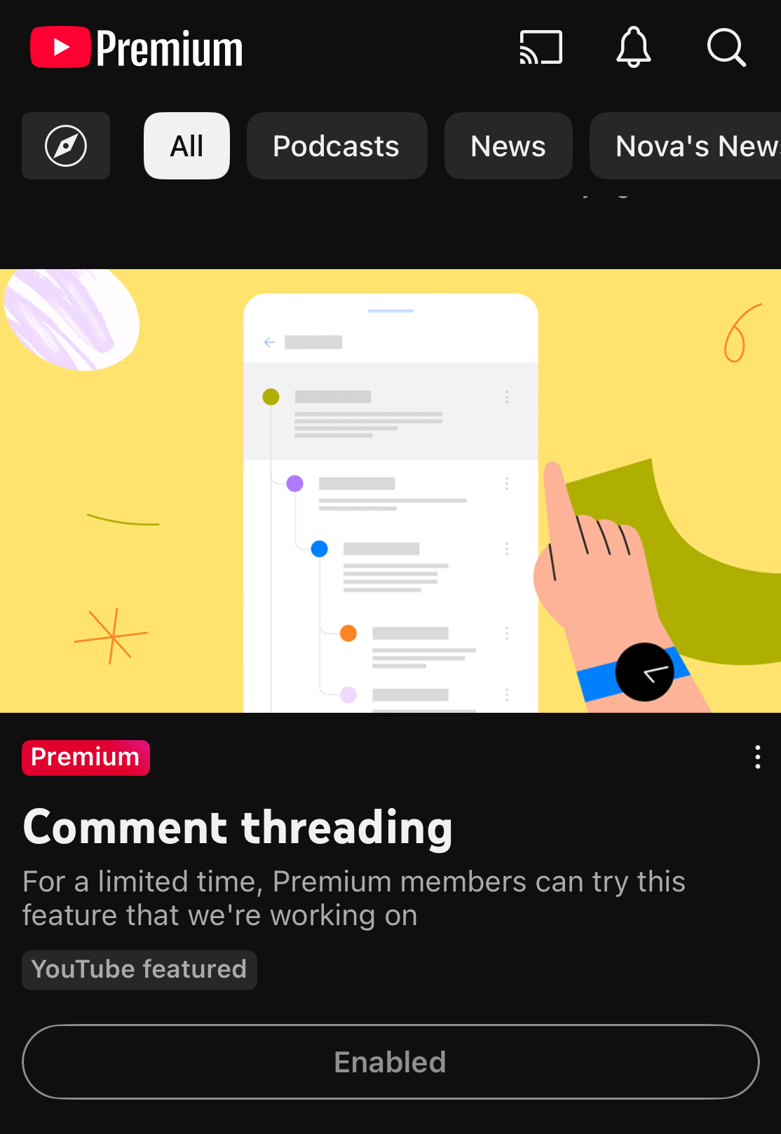 If you open the app, you might see a prompt to turn the feature on—just like I did. | Image by PhoneArena - YouTube is testing a new feature you'll either love or hate