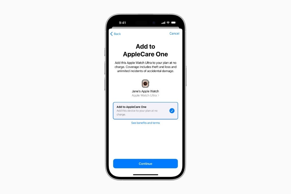 Screenshot from AppleCare One enrollment screen