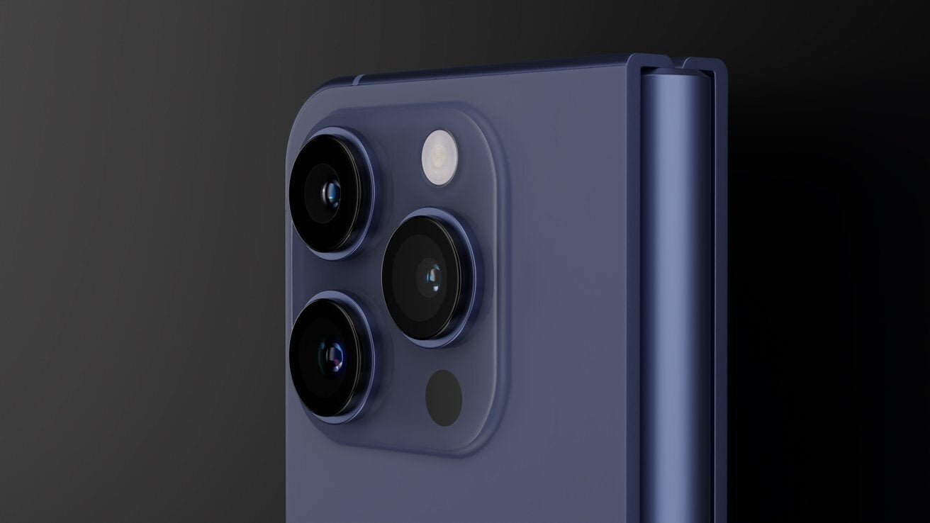 Render of the iPhone Fold. | Image credit – AppleInsider - Apple&#039;s odd-sized iPhone Fold should learn a thing or two from the Galaxy Z Fold 7