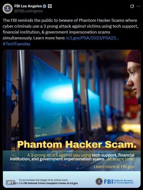 FBI warns the public about the Phantom Hacker Scam. | Image credit-FBI - FBI tells you how to protect yourself from this scam that &quot;ends with you losing your savings&quot;