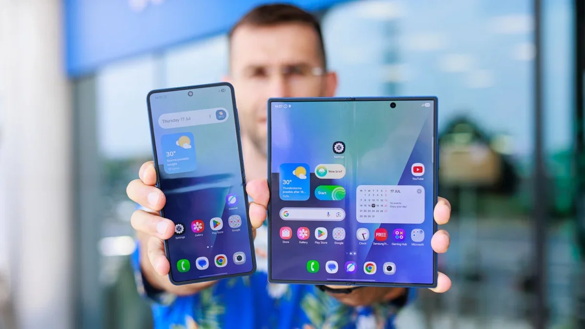 Samsung's Z Fold 7 and Z Flip 7. | Image Credit - PhoneArena - Samsung confident ahead of rumored Apple foldable iPhone launch