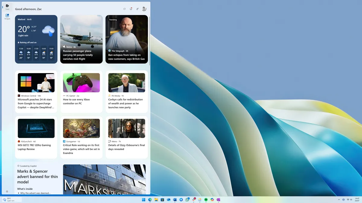 The tested layout. | Image Credit - Windows Central - Windows 11 widgets are getting an AI glow-up