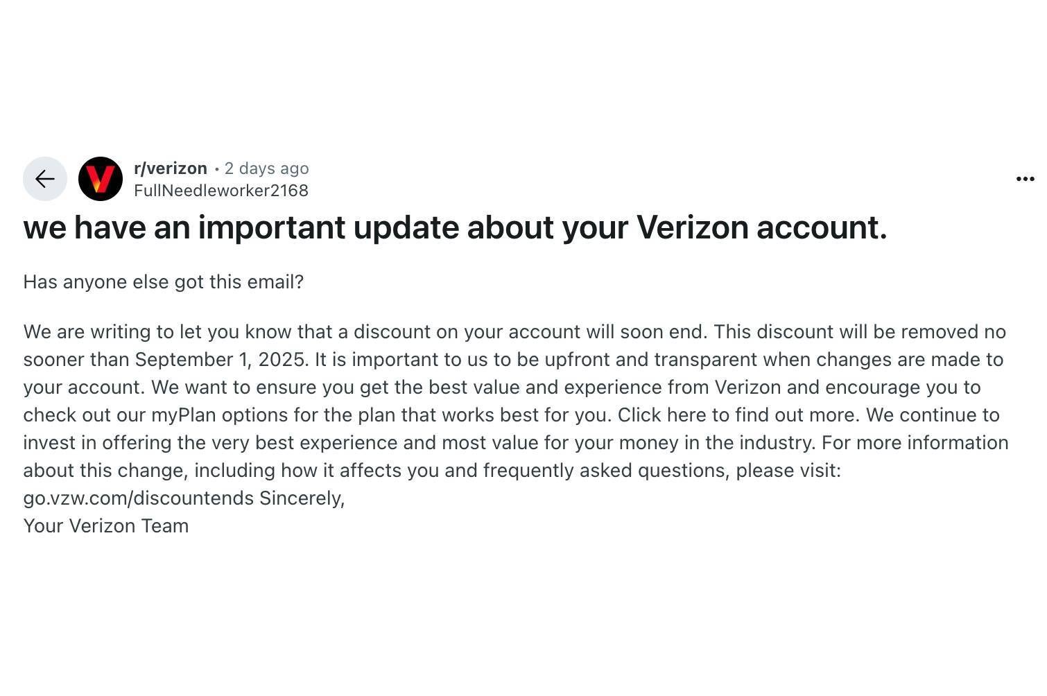 Verizon loyalty discount end