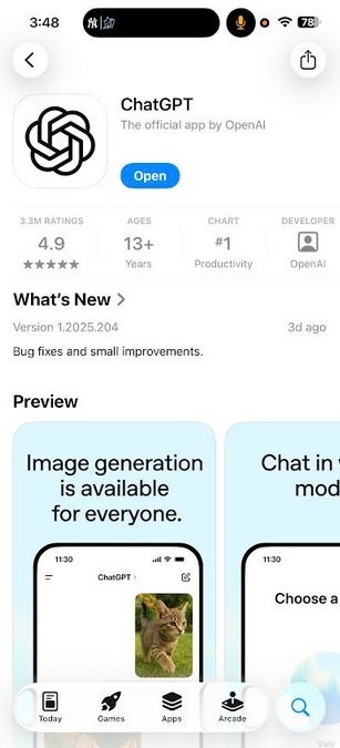 Mobile App Store listing for ChatGPT.