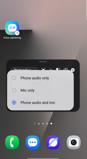 The Video Captioning icon appears on the screen along with controls that select the source of the vocals being translated. | Image credit-X - One UI 8 to take Live Captions to another level