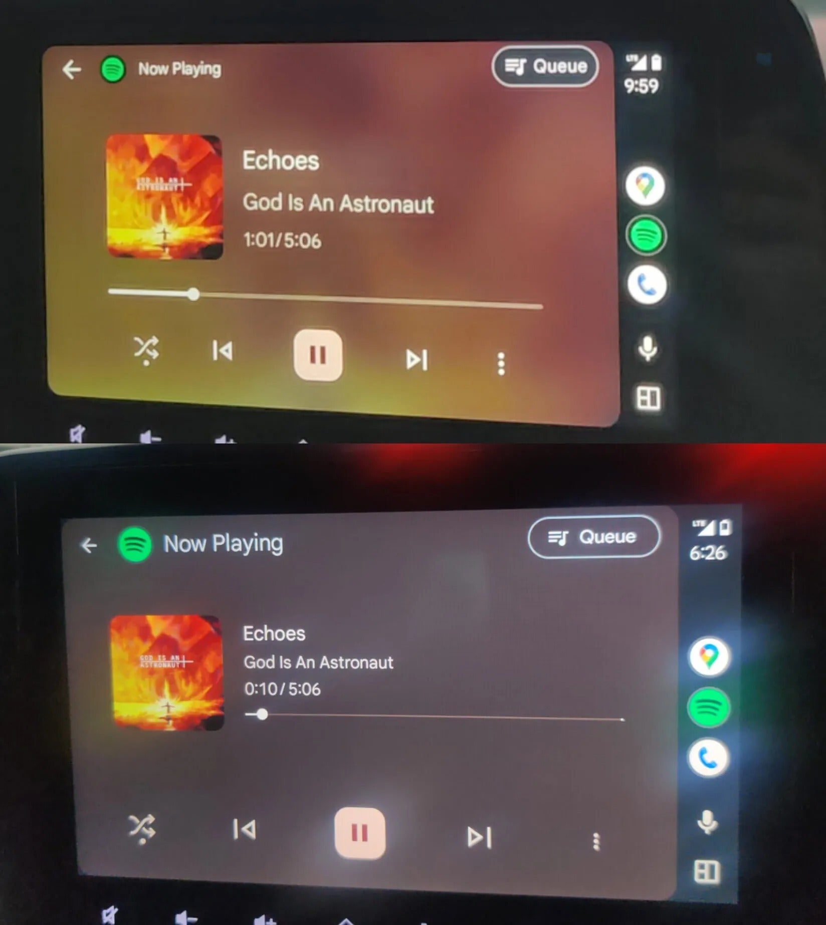 Top is before and bottom is after. | Image credit — @Adil15101 - Android Auto’s new look is here, but not everyone’s on board