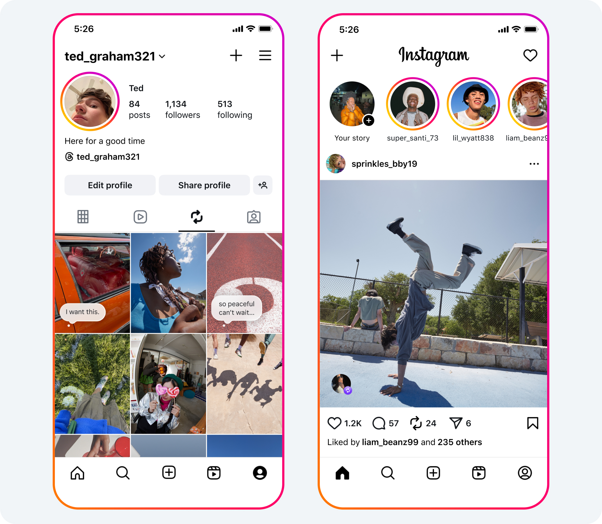 Screenshot of Instagram's 'Reposts' feature