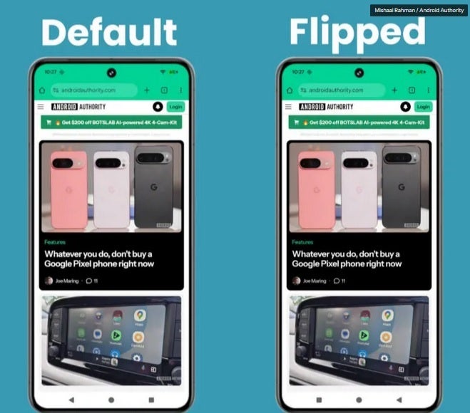 What the Pixel 3-button navigation UI will look like when flipped to match Samsung's version. | Image credit-Android Authority - Pixel phones could get Galaxy-style navigation according to hidden code