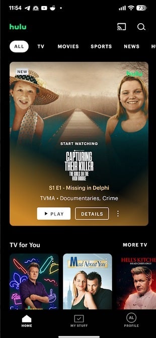 Screen shot of the Hulu app for Android.