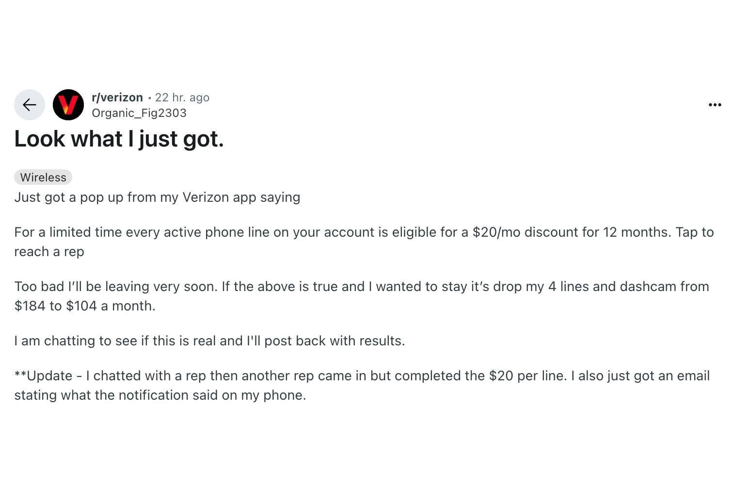 Verizon loyalty discount back