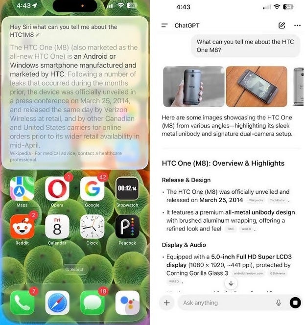 Comparing responses from Siri and ChatGPT to the same query.