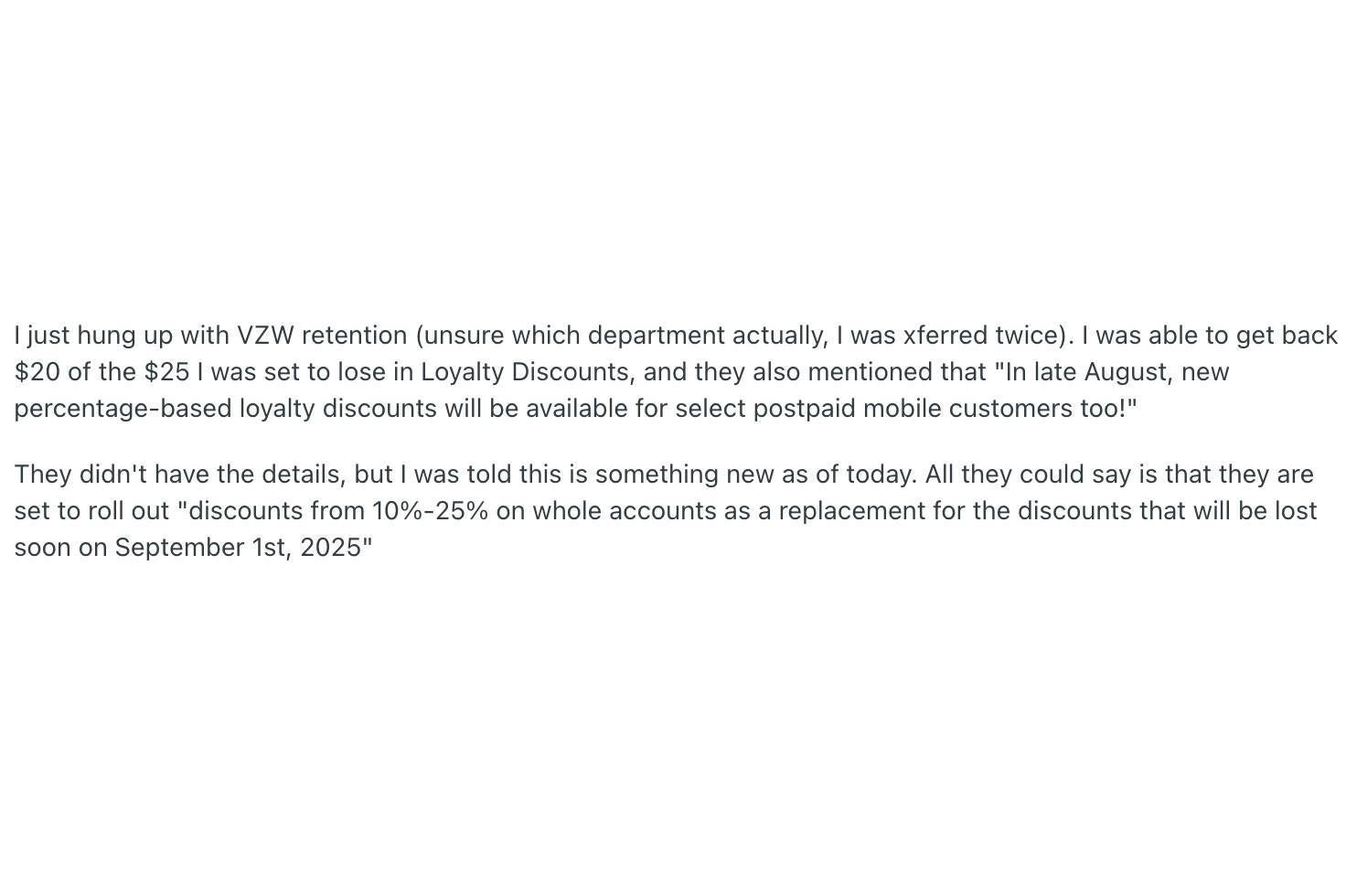 Verizon new loyalty discount