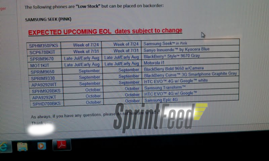 Certain Sprint models have reached the end of their life - It&#039;s the end of life for the HTC EVO 4G, Samsung Epic 4G and other Sprint models