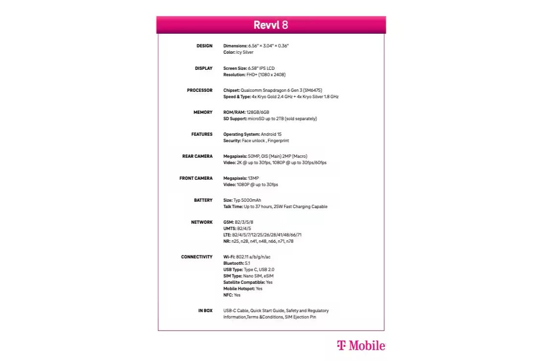 T-Mobile Revvl 8 Full Specs