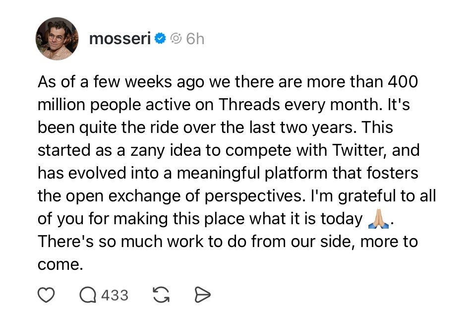Screenshot of Adam Mosseri's post