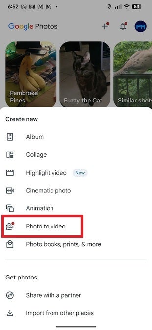 Screenshot showing how to use Photo to Video AI feature.