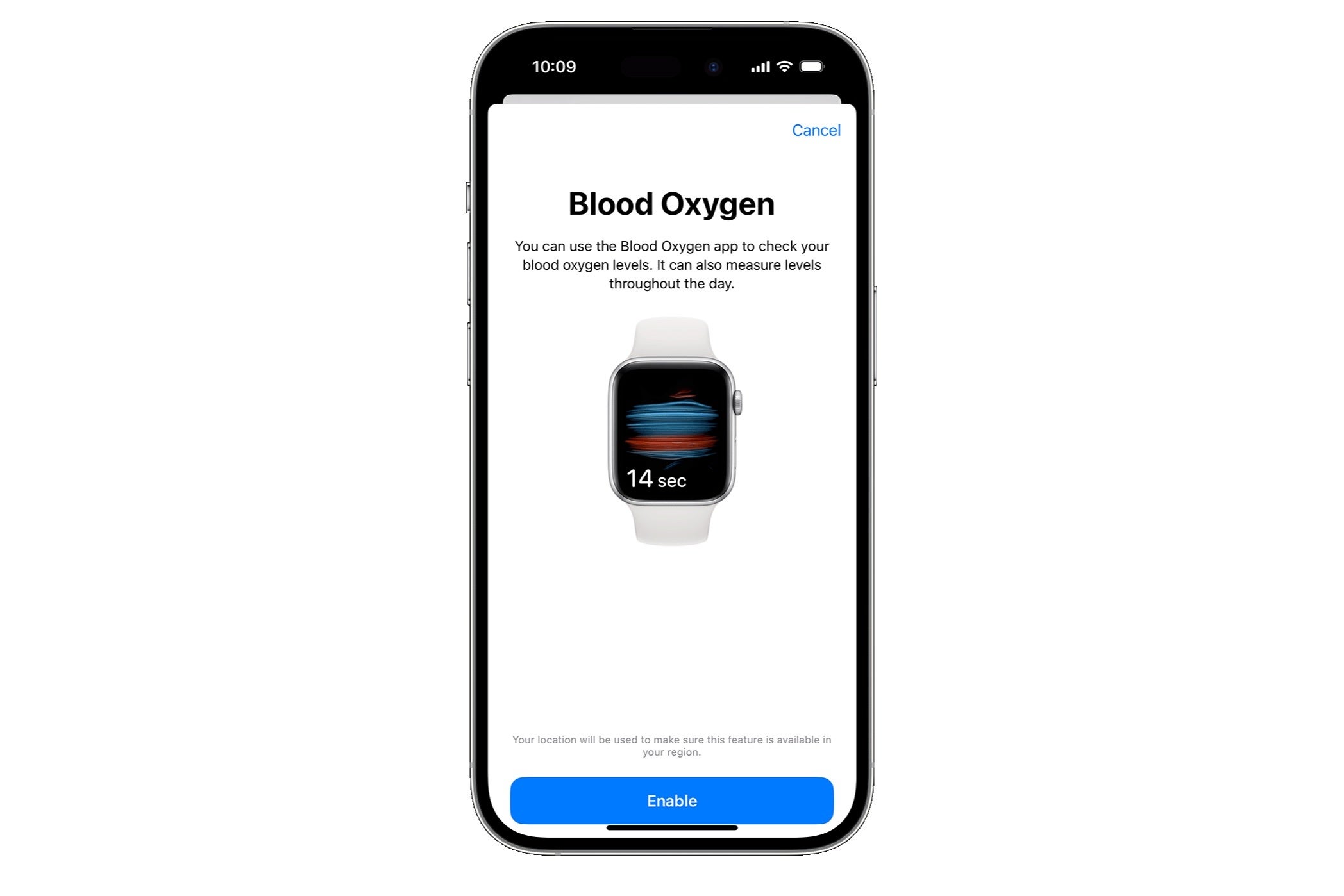 The blood oxygen feature on an iPhone