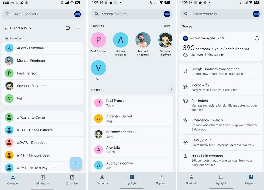 Material 3 Expressive makeover of the Google Contacts app. | Image credit-PhoneArena - This underrated Google app just got its Material 3 Expressive makeover