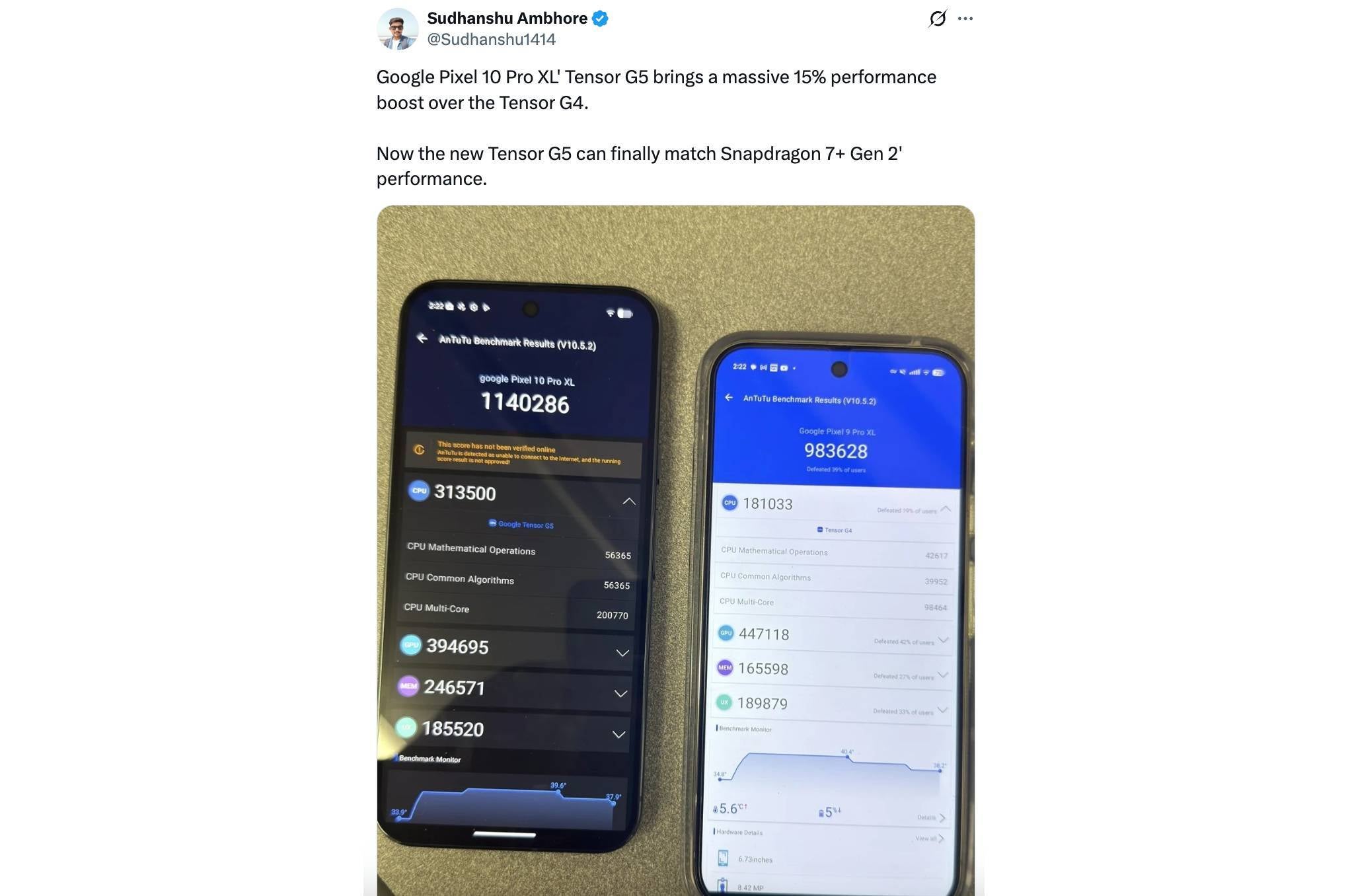 Pixel 10 Pro XL Tensor G5 benchmark