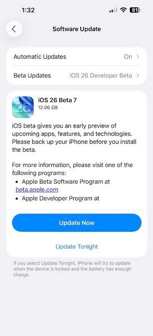 Apple releases iOS 26 Beta 7. | Image credit-PhoneArena - New feature in iOS 26 Beta 7 alerts you when your iPhone&#039;s performance drops to extend battery life