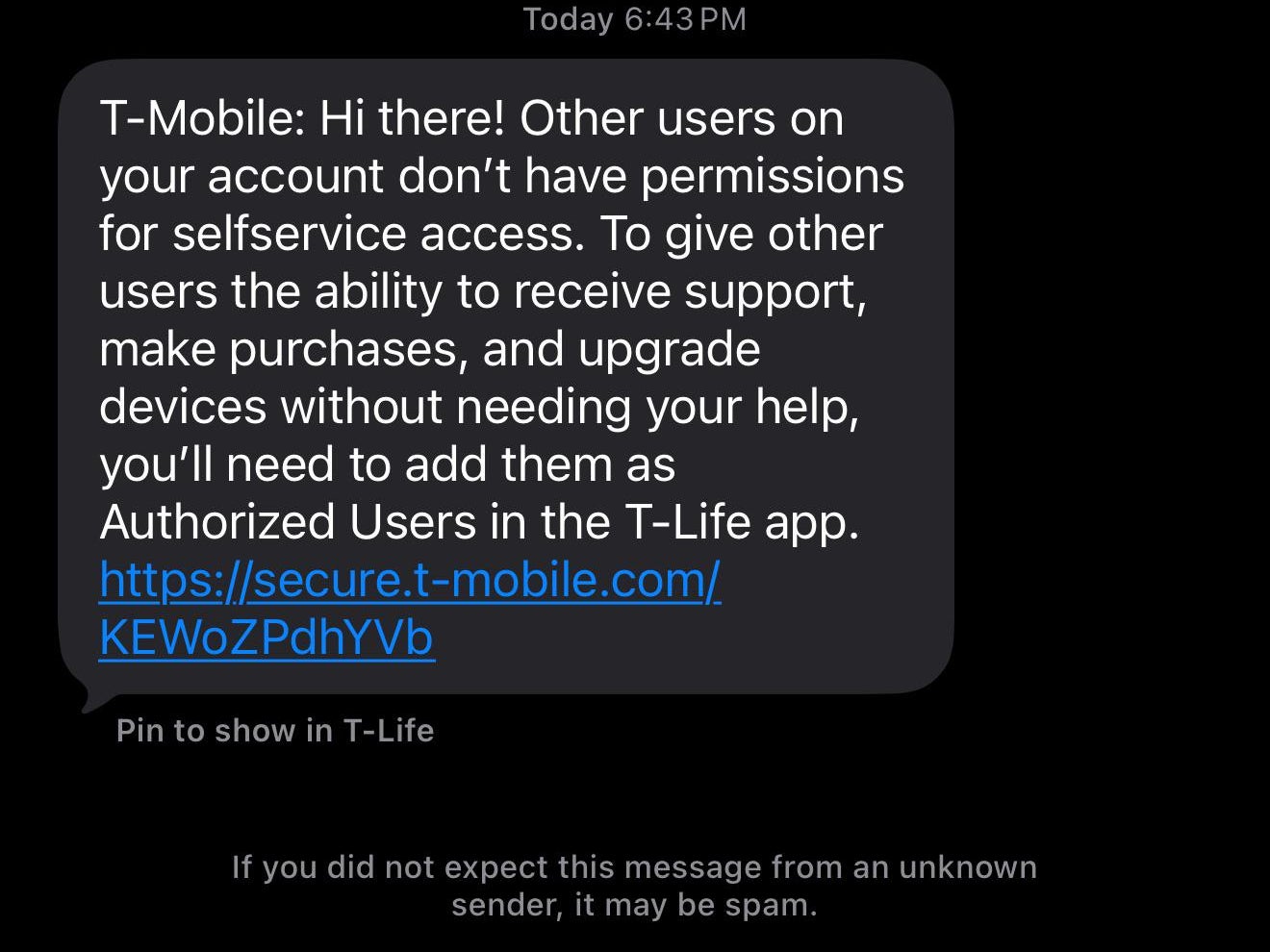 T-Mobile will send you this text. | Image credit — Reddit - T-Mobile is going to send you a text, doing what it says will make things easier for you