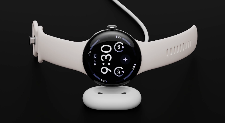 The new Pixel Watch 4 on a black background.