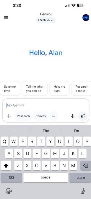 Screenshot of Google's Gemini app for iOS.