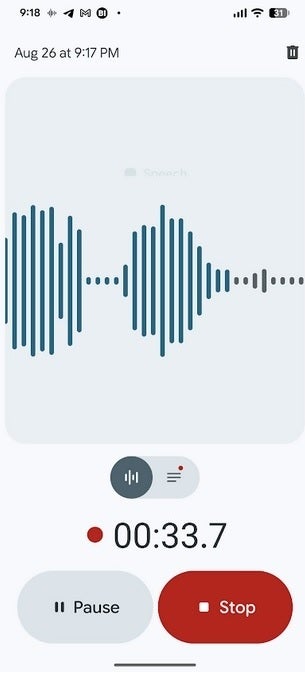 Screenshot of the Pixel Recorder app after its Material 3 Expressive redesign. | Image credit-PhoneArena - One of the most beloved Pixel apps gets its Material 3 Expressive UI makeover