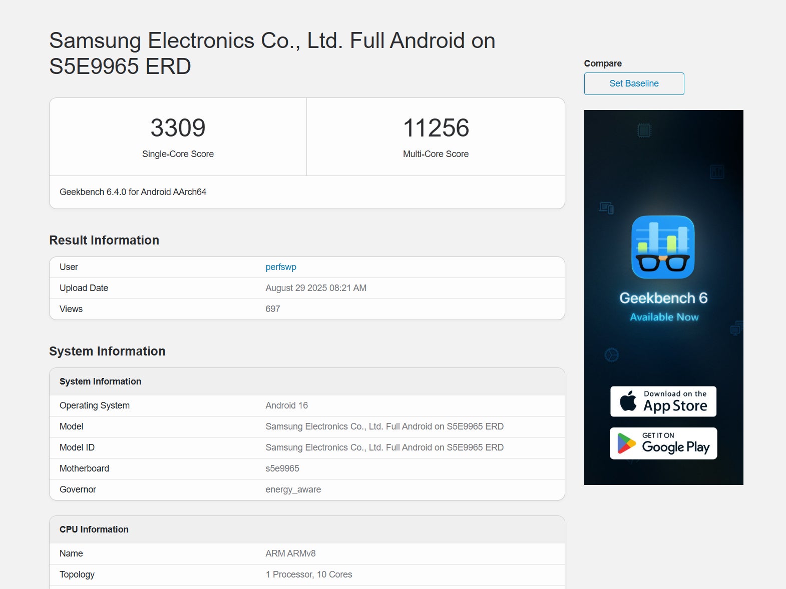 Exynos 2600 on Geekbench. | Image credit — Geekbench - Samsung’s next Exynos chip might have just gone green, and it blows Snapdragon out of the water