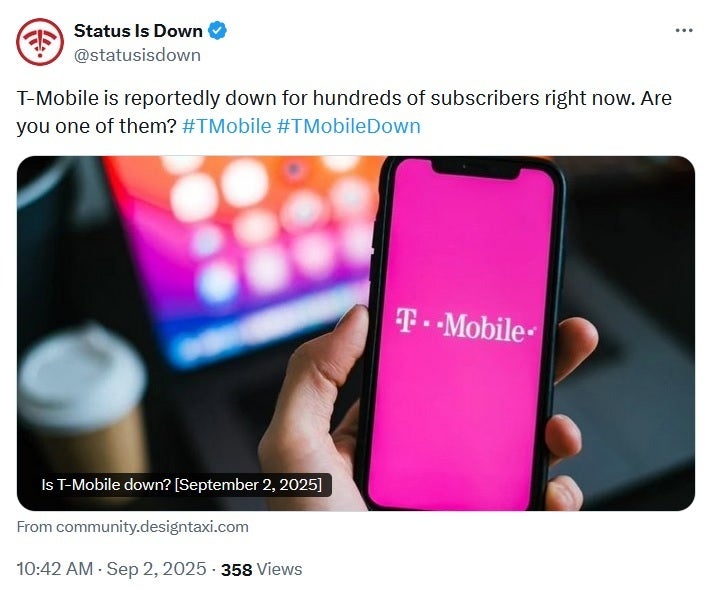 Another site reports a T-Mobile outage. | Image credit-X - BREAKING: It's T-Mobile's turn to go down