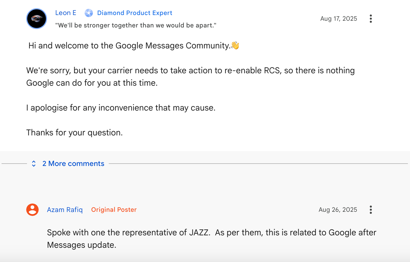 Google Messages RCS support carrier