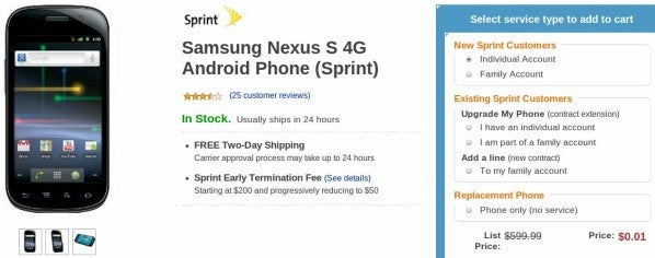 Amazon - Sprint&#039;s Google Nexus S 4G is now selling for free with a contract