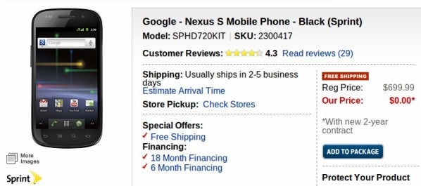 Best Buy - Sprint&#039;s Google Nexus S 4G is now selling for free with a contract