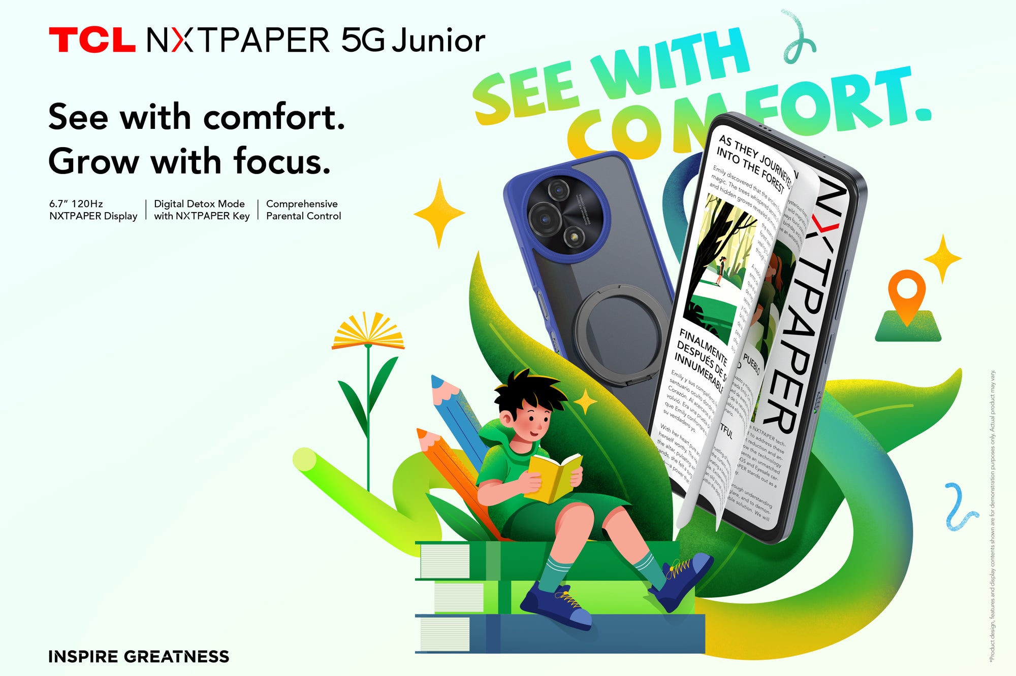 The TCL Nxtpaper 5G Junior smartphone. | Image credit — TCL - TCL launches the Movetime MT48 smartwatch and Nxtpaper 5G Junior smartphone for kids