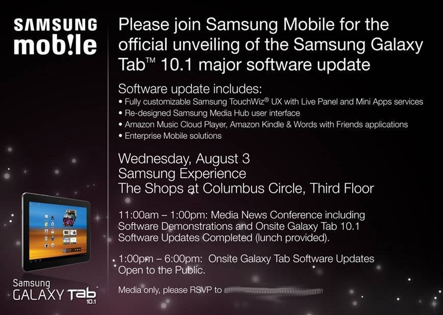 TouchWiz UX update for the Galaxy Tab 10.1 is coming August 3, but in NYC only